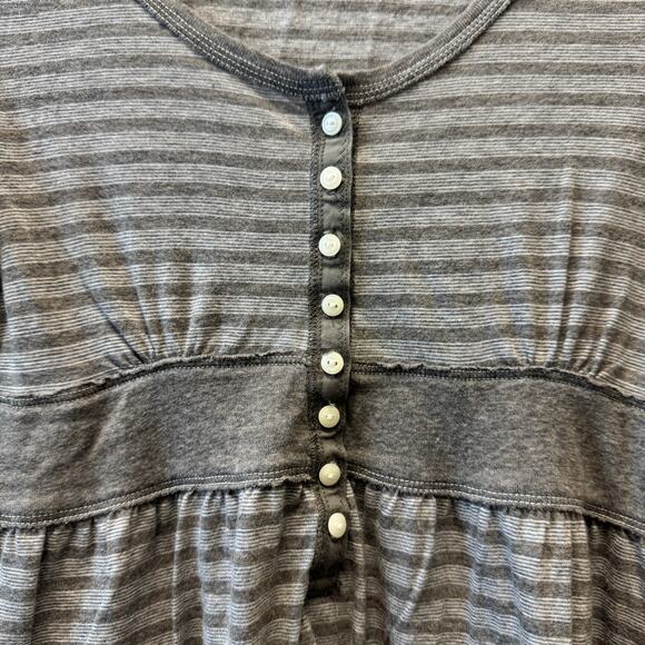 Abercrombie & Fitch Y2K Brown Stiped Henley Babydoll Shirt Sz Large L - Picture 3 of 8
